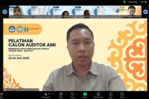 Rektor ITN Malang, Awan Uji Krismanto, ST., MT., Ph.D., memberikan sambutan sekaligus membuka “Pelatihan Calon Auditor Audit Mutu Internal (AMI) Berbasis SPMI Perguruan Tinggi Tahun 2025 Batch 1
