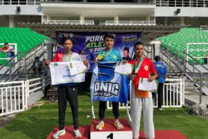 Vincentius Sandy Nugroho, mahasiswa Teknik Mesin S-1, ITN Malang saat naik podium di ajang Pekan Olahraga Kabupaten (PORKAB) KONI Sidoarjo 2026